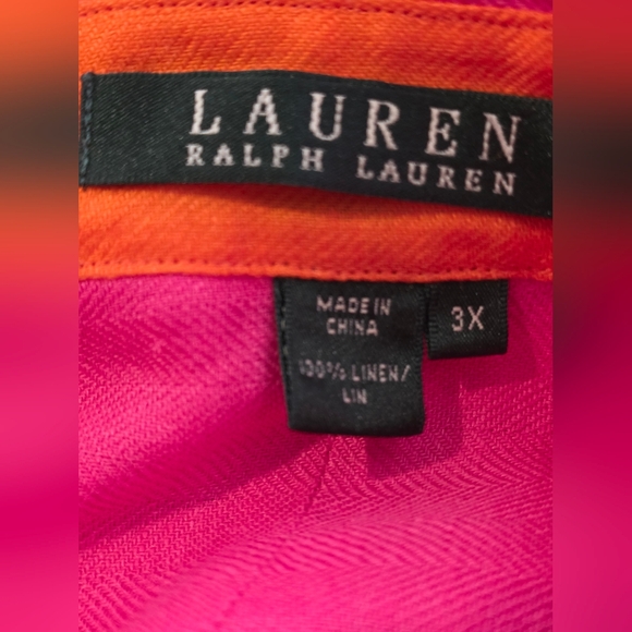 Lauren Ralph Lauren Womens Button Front Tunic Top Neon Pink  100% Linen 3X - Picture 8 of 8
